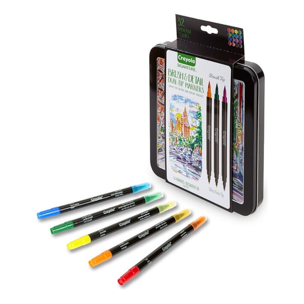 Crayola Signature Brush & Detail Dual Ended Markers, 16 Count